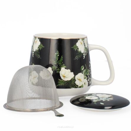 Kubek z porcelany 500 ml z zaparzaczem i pokrywką 07