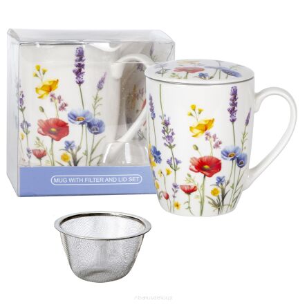 Kubek z porcelany 350 ml z zaparzaczem i pokrywką 104