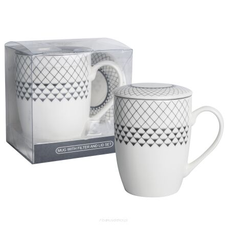 Kubek z porcelany 350 ml z zaparzaczem i pokrywką 06