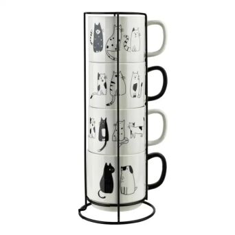 Kubek z porcelany 370 ml na stojaku 4 sztuki