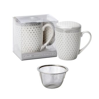 Kubek z porcelany 350 ml z zaparzaczem i pokrywką 54