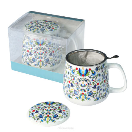 Kubek z porcelany 500 ml z zaparzaczem i pokrywką F4