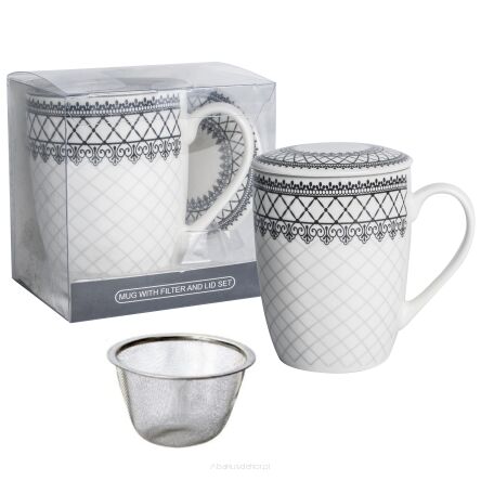 Kubek z porcelany 350 ml z zaparzaczem i pokrywką 106