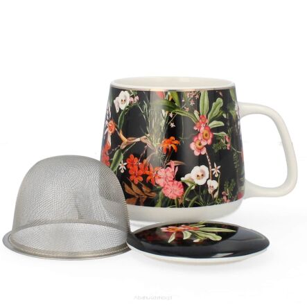 Kubek z porcelany 500 ml z zaparzaczem i pokrywką 03