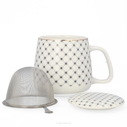 Kubek z porcelany 500 ml z zaparzaczem i pokrywką 05