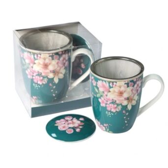 Kubek z porcelany 350 ml z zaparzaczem i pokrywką 111